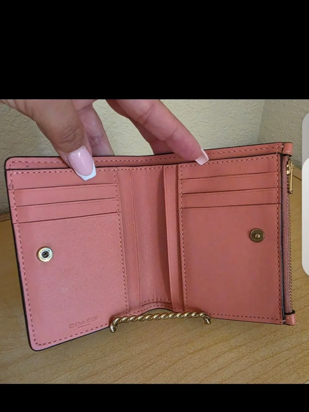 Coach Pink Leather Small Wallet with Gold 'C' Logo